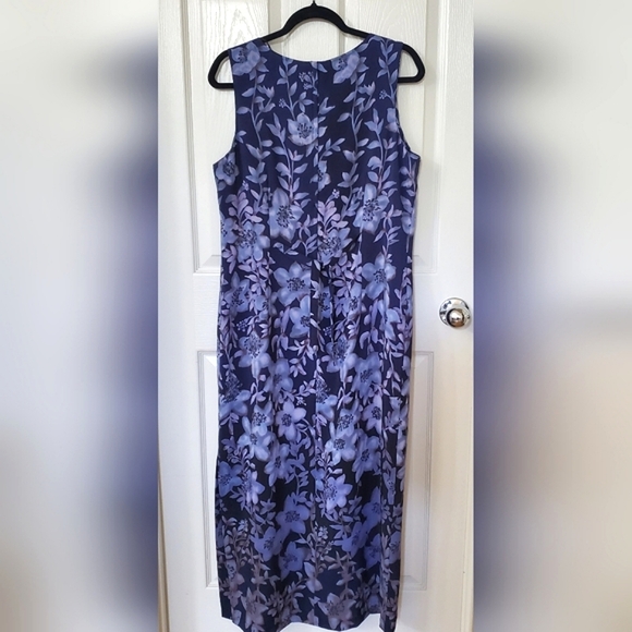 Vintage Norton McNaughton Navy Floral Sleeveless Dress Women's Size 12 - Picture 3 of 11